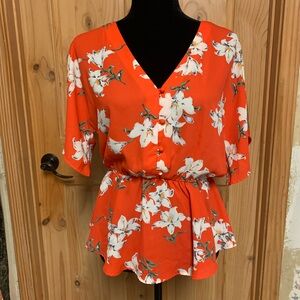 Sienna Sky Orange Flutter Sleeve Peplum Blouse